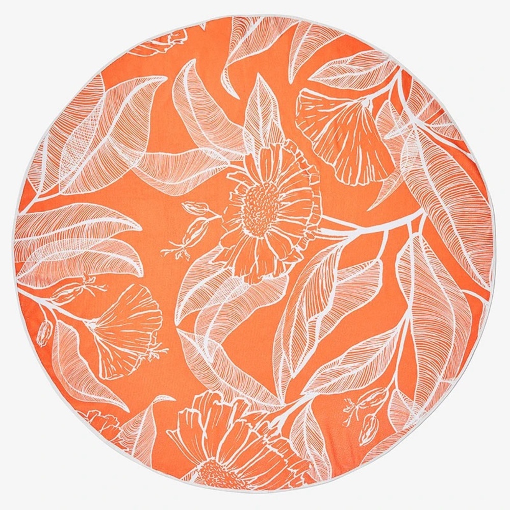 Summer & Rose Roundie outdoor Orange Floral Round Beach Towel